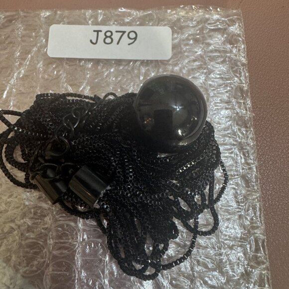 Black Multi Strand Chain Necklace Large Round Pendant - Picture 5 of 5